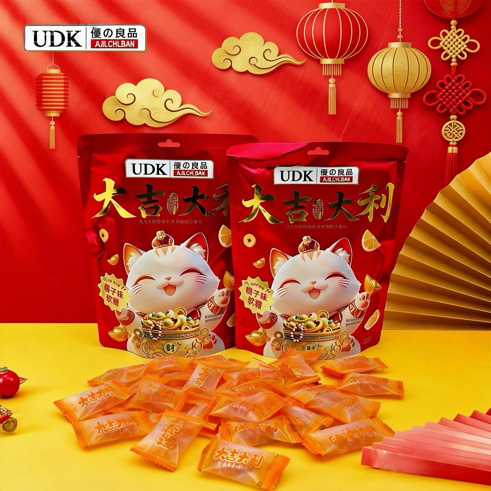 UDK优之良品大吉大利桔子软糖袋装结婚喜糖婚庆休闲零食糖果年货