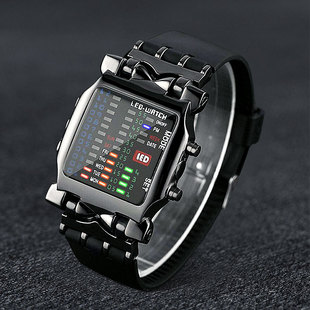 韩版黑色合金数字二进制夜光手表男女学生韩版简约led科技手表男