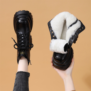 内增高12cm羊毛雪地靴女冬2025新款 厚底小个子加绒加厚东北大棉鞋