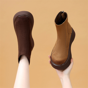 显脚小厚底复古大棉靴女2025冬季新款时尚加绒舒适轻便短靴大码41