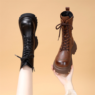 欧货高级感厚底中筒靴女2025年冬季新款潮酷显瘦加绒不累脚马丁靴