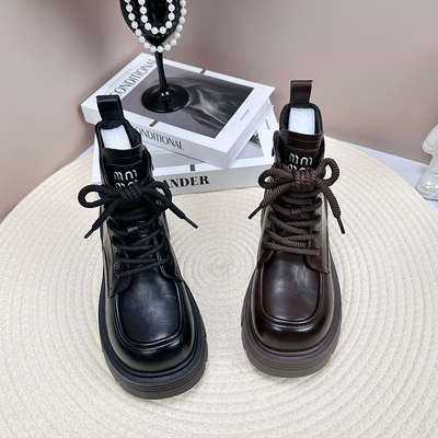 小个子增高复古加绒短靴