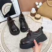 爆款 厚底洋气圆头薄绒乐福鞋 欧货复古系带小皮鞋 女2025年秋冬新款