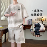 夏季套装男士潮流宽松短袖t恤短裤休闲运动潮牌A155-WDTZ201-TP55，男装牛仔裤，电商A155-1