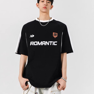 夏季男式圆领拼接260克重磅美式机车潮牌短袖T恤 A155-CLT06-TP37,男装T恤,电商A155-1