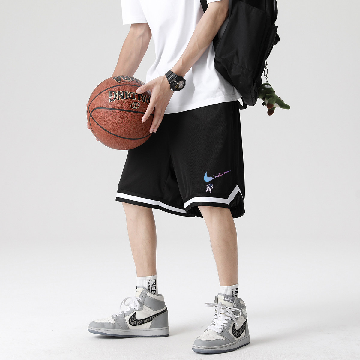 2025夏季冰丝短裤男潮宽松大码港风休闲五分裤撞色A155-K817-TP25,男装牛仔裤,电商A155-1