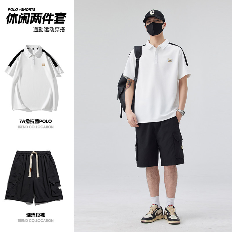 男士POLO衫套装夏5分裤子工装套装短袖T恤轻商务A155-BYTZ06-TP65,男装T恤,电商A155-1