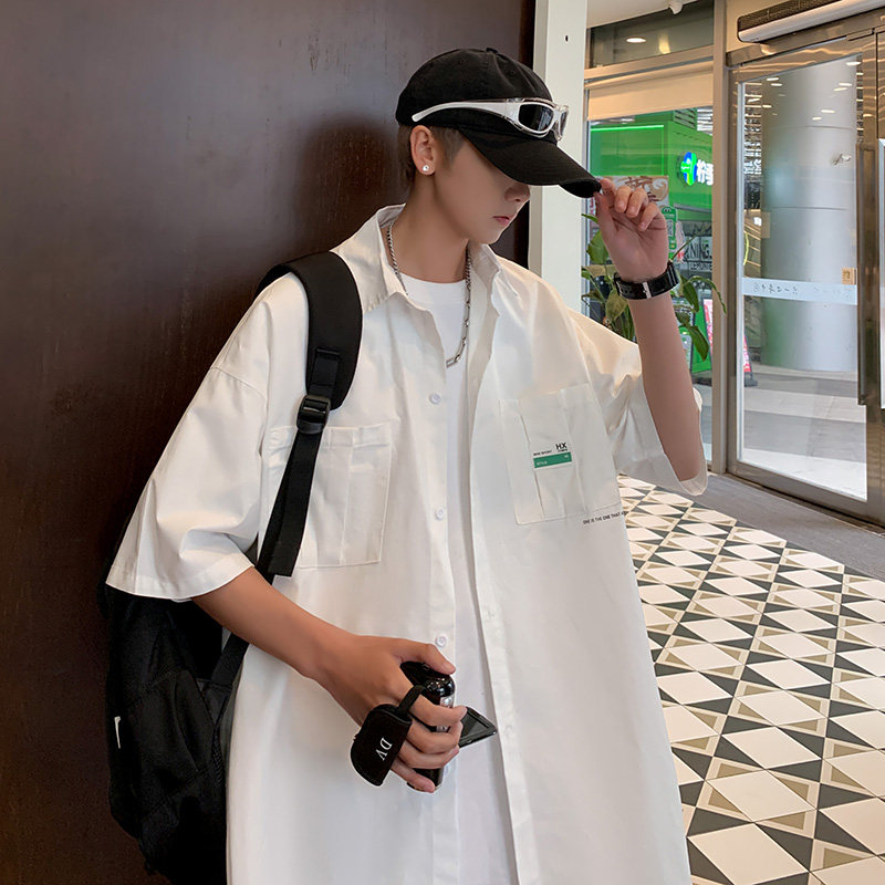 夏季男款工装短袖衬衫休闲宽松港风外套五分半袖衬A155-BK16-TP51,男装衬衫,电商A155-1