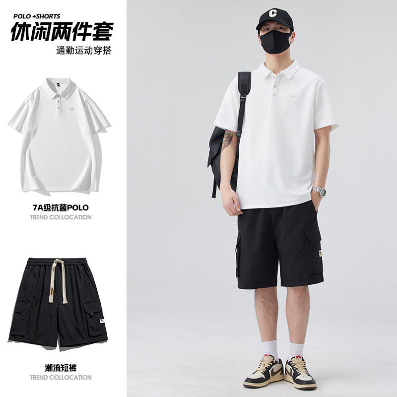 男士POLO衫套装夏5分裤子工装套装短袖T恤轻商务A155-BYTZ02-TP63,男装T恤,电商A155-1