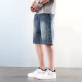 2025休闲复古拼接牛仔短裤男夏季薄款潮流五分裤A155-HC215-TP53，男装牛仔裤，电商A155-1