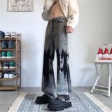 美式扎染牛仔裤男修身直筒休闲裤炸街痞帅弯刀裤A155-HC210-TP53，男装牛仔裤，电商A155-1