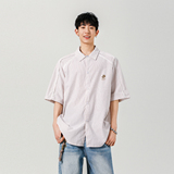 GENIOLAMODE夏季复古条纹短袖衬衫男设计感刺绣凉感潮牌宽松情侣，男装T恤，电商A155-1