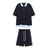 美式潮牌针织套装男2025夏季宽松短袖短裤套装潮A155-KLTZ01-TP57，男装牛仔裤，电商A155-1