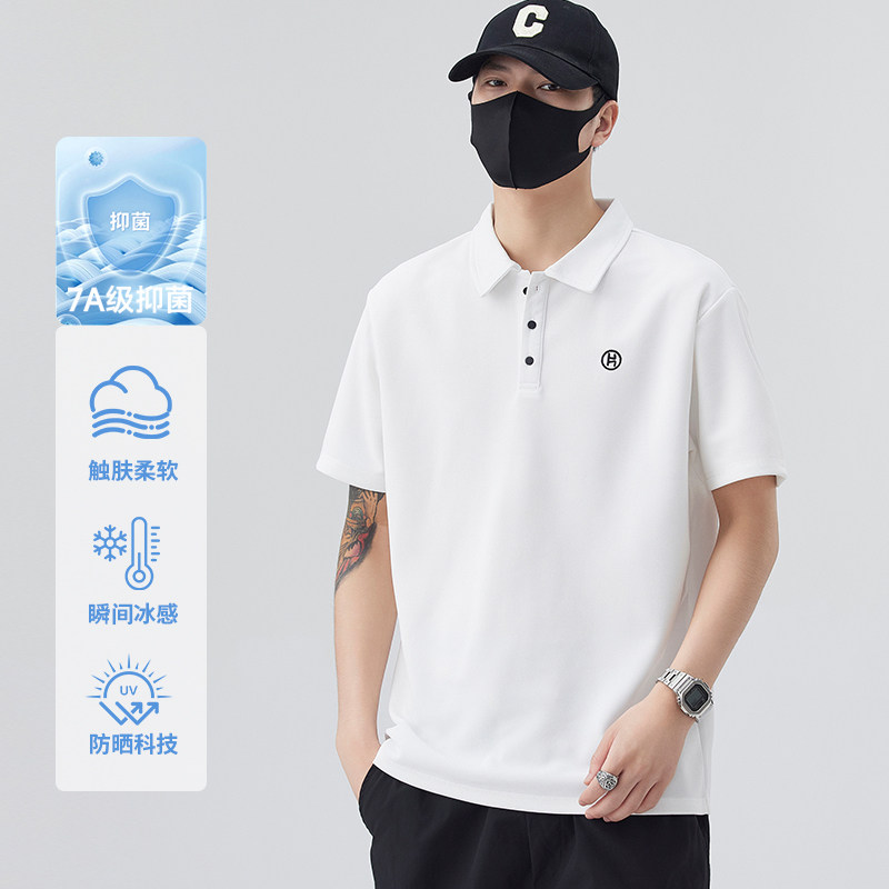 GENIOLAMODE美式重磅翻领短袖polo衫男夏季2025新款拼接简约舒适,男装T恤,电商A155-1