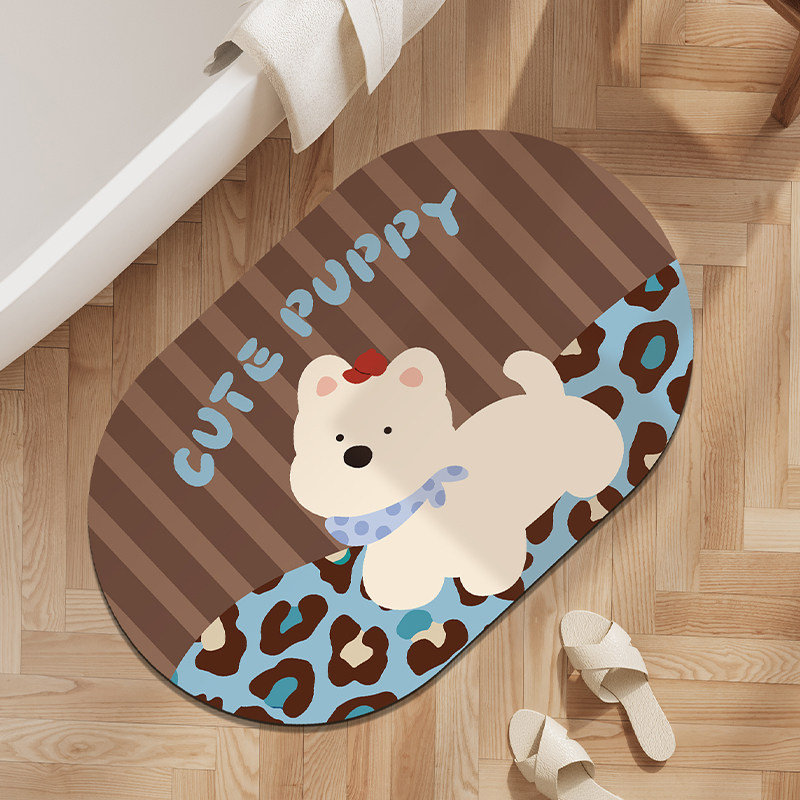 豹纹西高地卡通吸水地垫入户门垫卫生间浴室洗手间门口防滑脚垫子