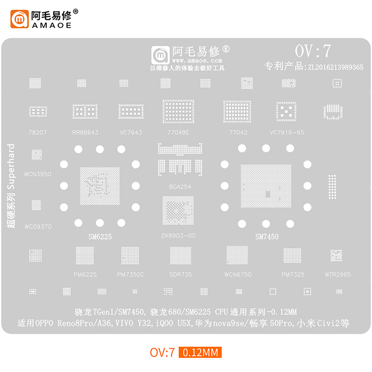 阿毛OV7网OPPO/A36/Y32/畅享50PRO/SM6225/7450/CPU/M2762A植锡网