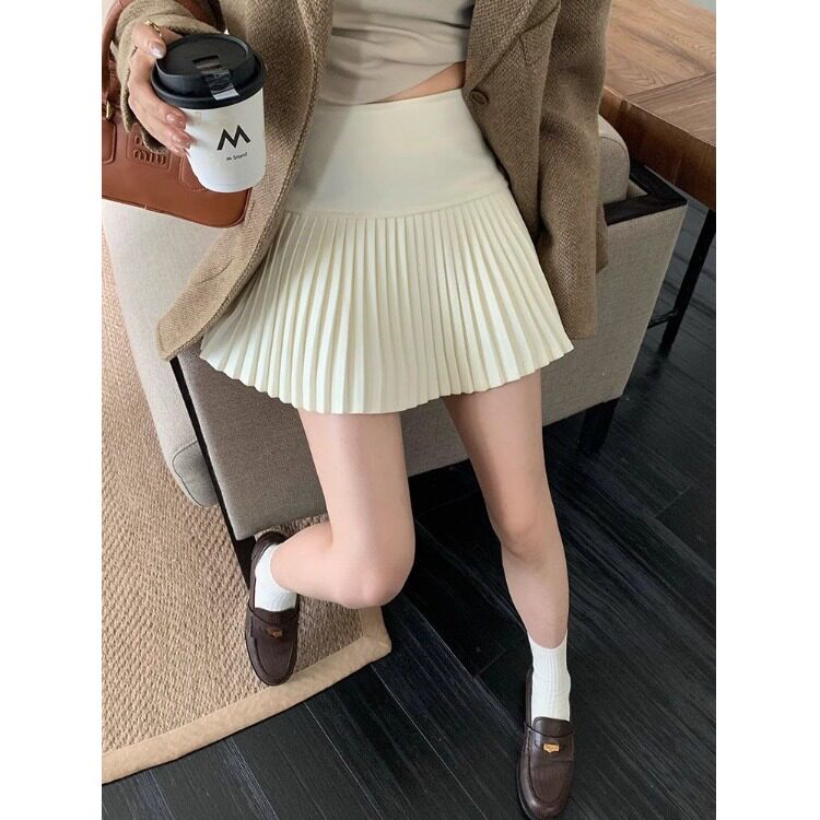 矮小个子针织百褶裙毛呢短裙减龄百搭145高腰白色防走光A字半身裙