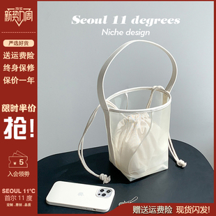 韩国ins网纱透明子母单肩手提包2025夏季新款纱镂休闲斜挎水桶包