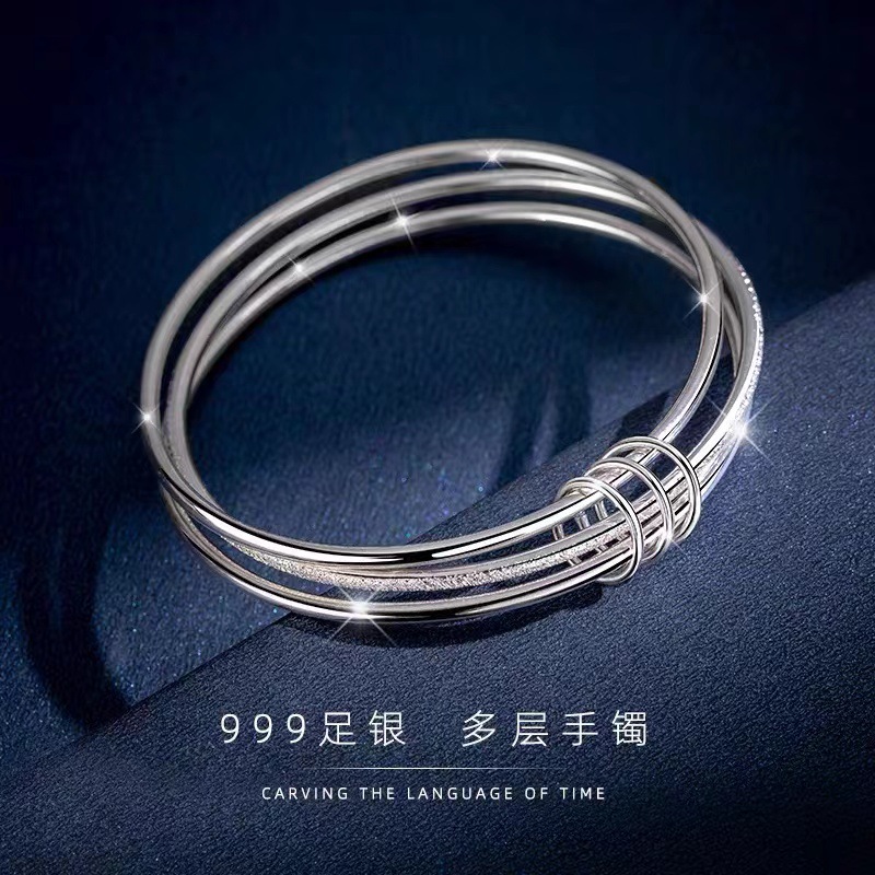 善鸿廷手镯女足银网红简约三环实心三生三世镯子送生日礼物