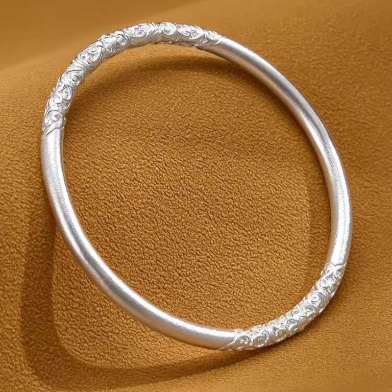 善鸿廷9999卷草纹纯银手镯女闭口古法足银镯子小众设计送女友礼物