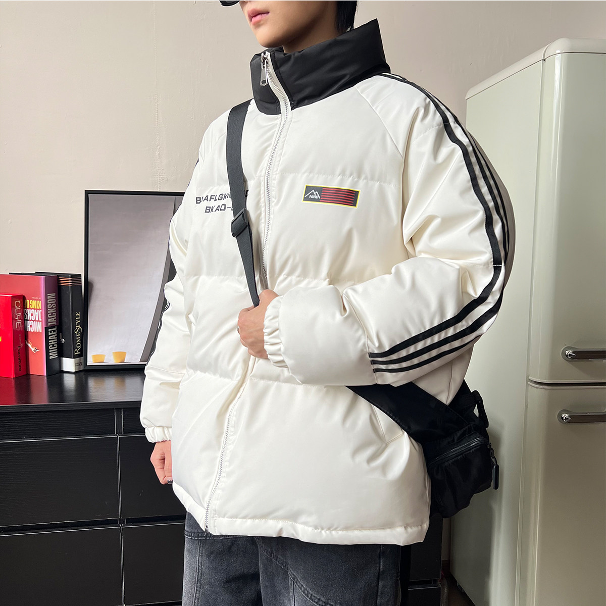 2024冬季三条杠棉衣情侣款中性风棉服潮流立领休闲A155-MM20-TP85,男装棉衣,电商A155