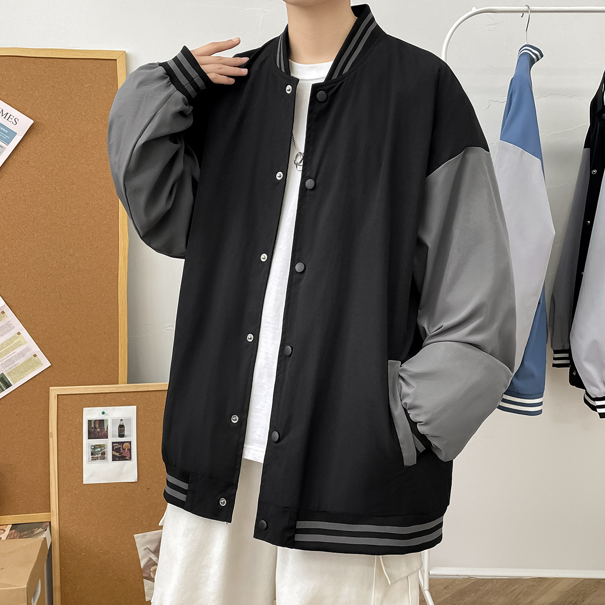 2024秋青少年夹克宽松大码潮流开衫外套男棒球服A155-JK803-TP40,男装夹克,电商A155