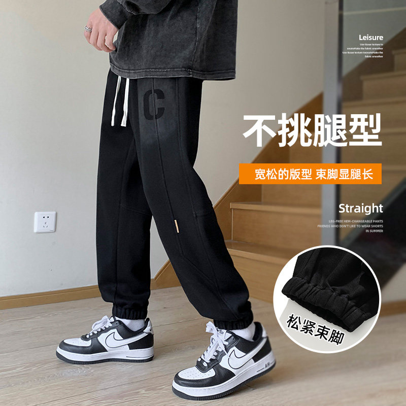 男运动休闲裤宽松百搭潮流裤九分裤抽绳束脚长裤A155-DDK21-TP46图片