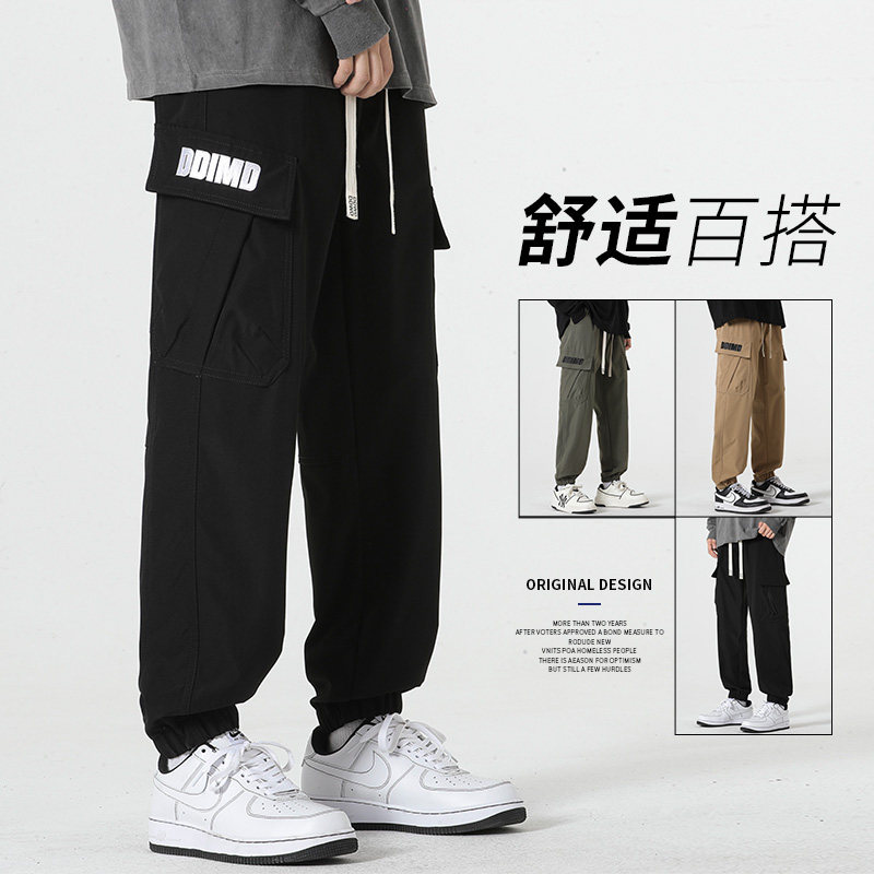 工装裤男秋冬加绒多口袋休闲长裤子男潮A110-DDK24-TP48加绒P56,男装休闲裤,电商A155