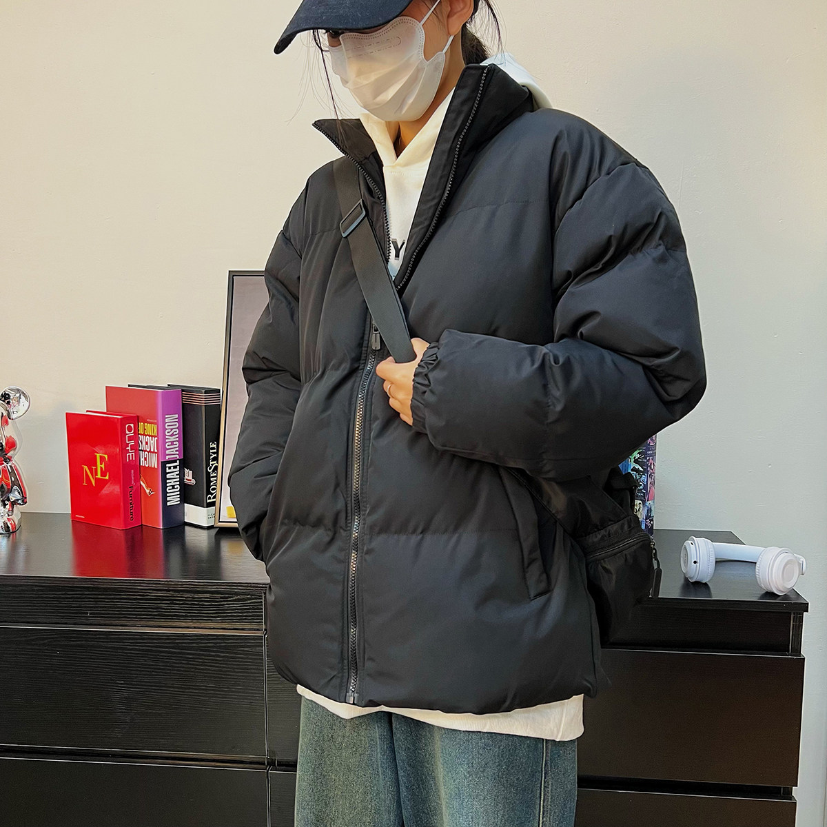 2024冬季情侣款棉服宽松大码纯色休闲棉衣外套简约A155-MM03-TP40,男装棉衣,电商A155