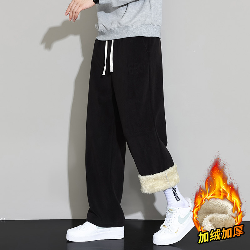冬奥粒绒复合羊羔绒休闲裤男直筒裤加厚加绒保暖A155-DDK12-TP43,男装休闲裤,电商A155