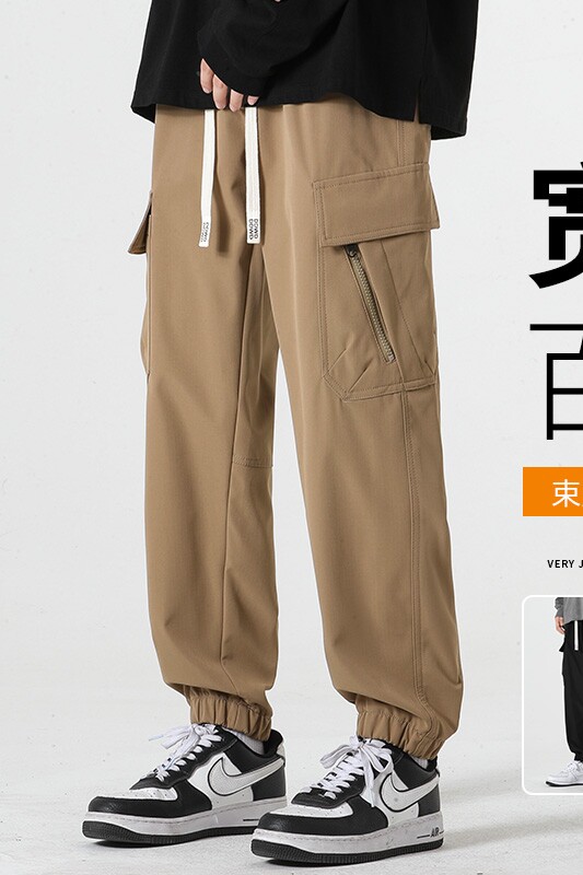 工装裤男秋冬加绒多口袋休闲长裤子男潮A110-DDK24-TP48加绒P56,男装休闲裤,电商A155