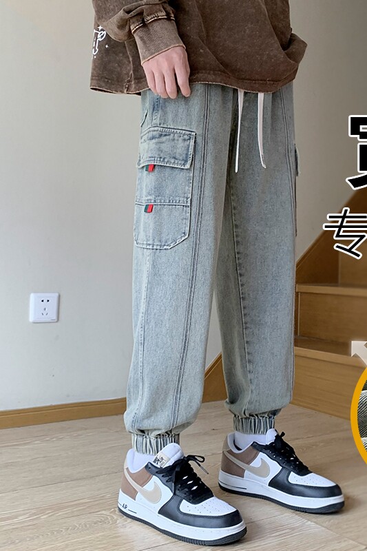 男士工装牛仔裤青少年运动休闲裤潮流宽松束脚裤A155-DDK23-TP56,男装休闲裤,电商A155