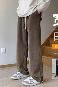 青少年休闲裤男秋季慵懒风宽松显瘦直筒裤复古cleanfit阔腿弯刀裤图片