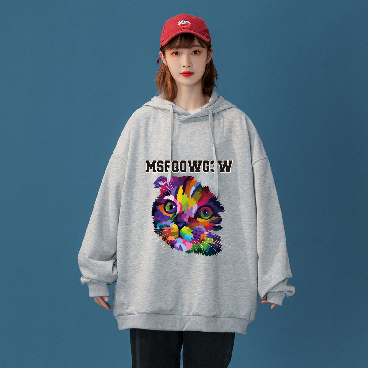 2023秋冬连帽卫衣宽松大码港风休闲套头外套简约A110-LM321-P35，女装卫衣/绒衫，电商A155