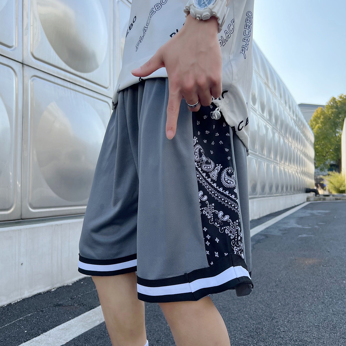 抖音得物光板短裤男冰丝裤速干透气直筒潮流五分裤A155-K873-TP20,男装休闲裤,电商A155