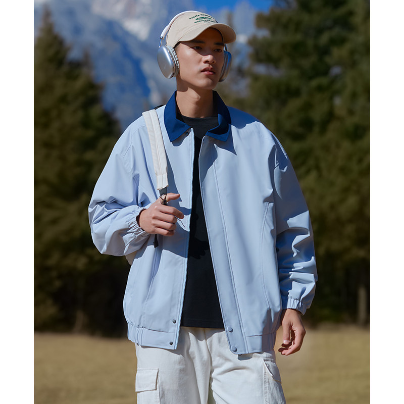 2024春季夹克男潮流冲锋衣撞色休闲翻领外套A155-MJK408-TP65，男装夹克，电商A155