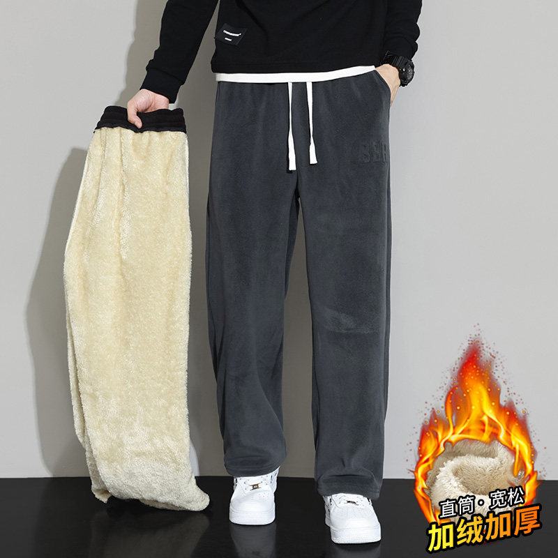 冬奥粒绒复合羊羔绒休闲裤男直筒裤加厚加绒保暖 A155-DDK12-TP43图片