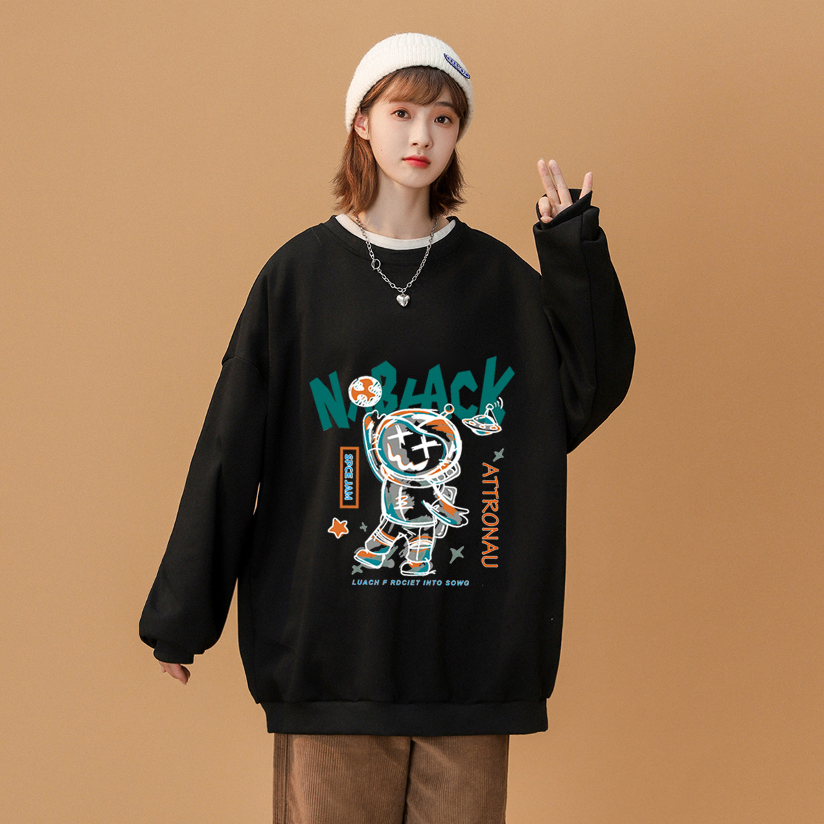 2023秋季青少年卫衣宽松大码休闲圆领打底衫外套潮A110-WY218-P30，女装卫衣/绒衫，电商A155