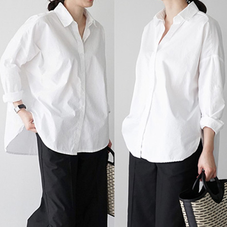 2025年春夏新款纯棉白衬衫女韩版宽松大码胖mm长袖慵懒风百搭上衣