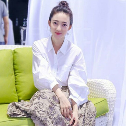 韩国东大门泡泡袖纯棉白色衬衫女2024春季长袖宽松设计感小众衬衣