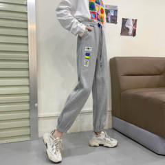 Real shot grey sports pants women's spring and summer Korean loose and thin corset letter label casual pants
