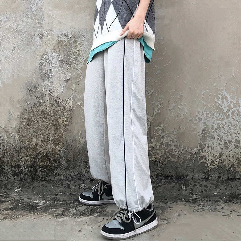 South Korea summer new Korean loose woven band drawstring wide leg pants casual sportswear women's fashion