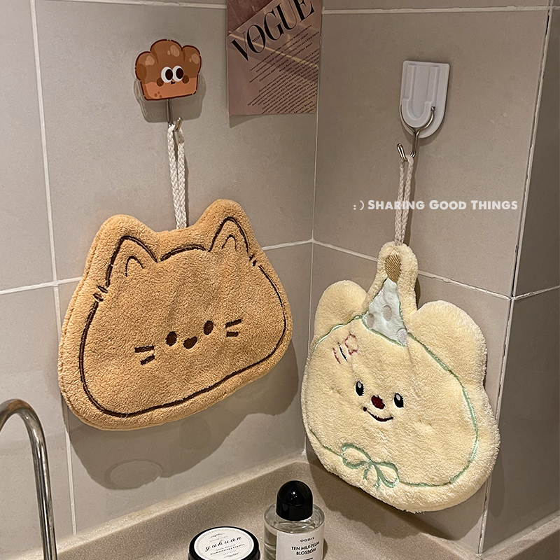 可爱擦手巾厨房卫生间通用挂式超强吸水速干卡通方巾儿童小毛巾