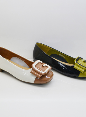 女鞋2025夏季新款真皮漆皮浅口方头平跟舒适单鞋女05228