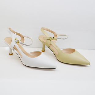 摩西米妮女鞋2023夏季新款真皮尖头细高跟扣带性感包头凉鞋11789