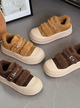 冰洁女鞋2025冬季新款真皮加绒保暖厚底防滑时尚休闲运动鞋235510