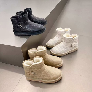 冰洁女鞋2023冬季新款加厚绒保暖圆头平跟短筒雪地靴女棉鞋1303