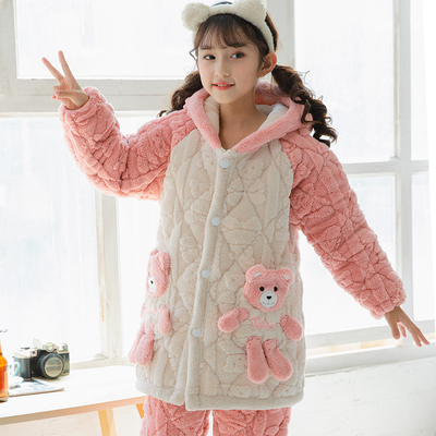 加厚夹棉珊瑚绒冬季儿童睡衣
