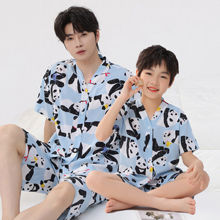 夏季儿童棉绸睡衣套装男童女童母女棉亲子短袖绵绸空调大人家居服