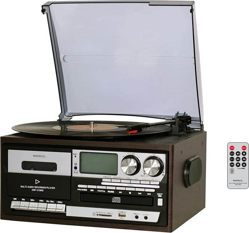 日本代购 WINTECH KRP-310MS 黑胶唱片机CD磁带收音多功能一体机